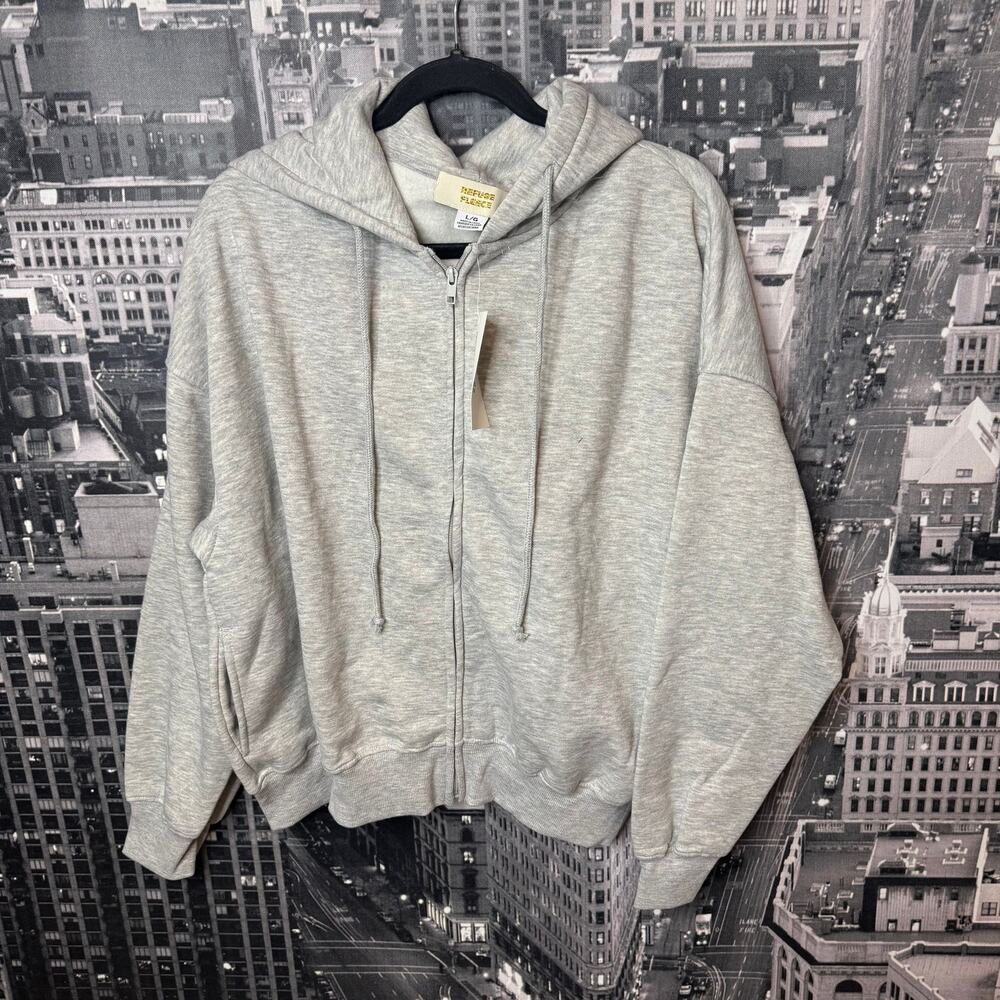 NWT Fleece Zip Hoodie Gray Large